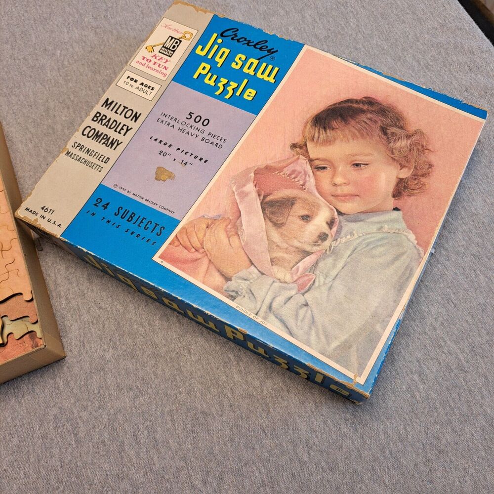 Vtg Milton Bradley 500pc Puzzle 1955 Croxley Jig Saw Bundle of Joy Complete MCM